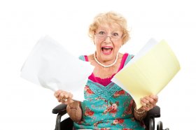 handicapped senior woman screaming in frustration about the woman health